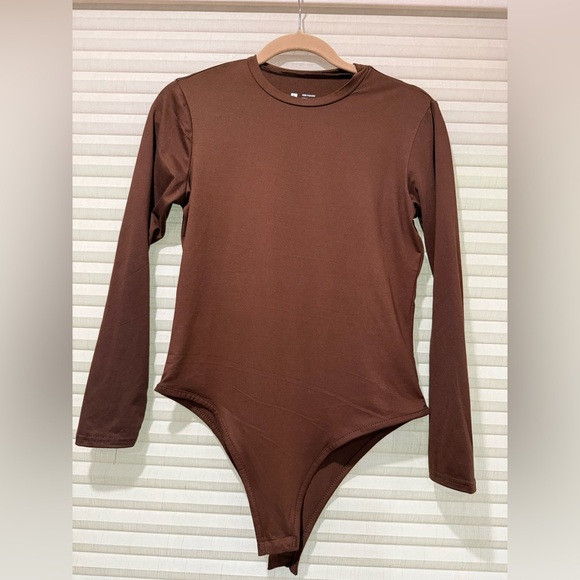 Tops - Women’s Long Sleeve One-Piece Bodysuit in Brown